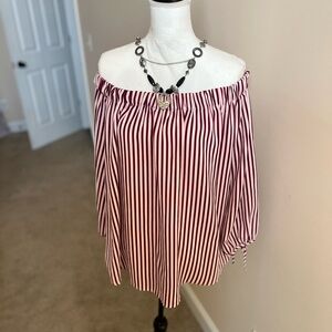 Blu Pepper Off-Shoulder Red and White Striped Blouse